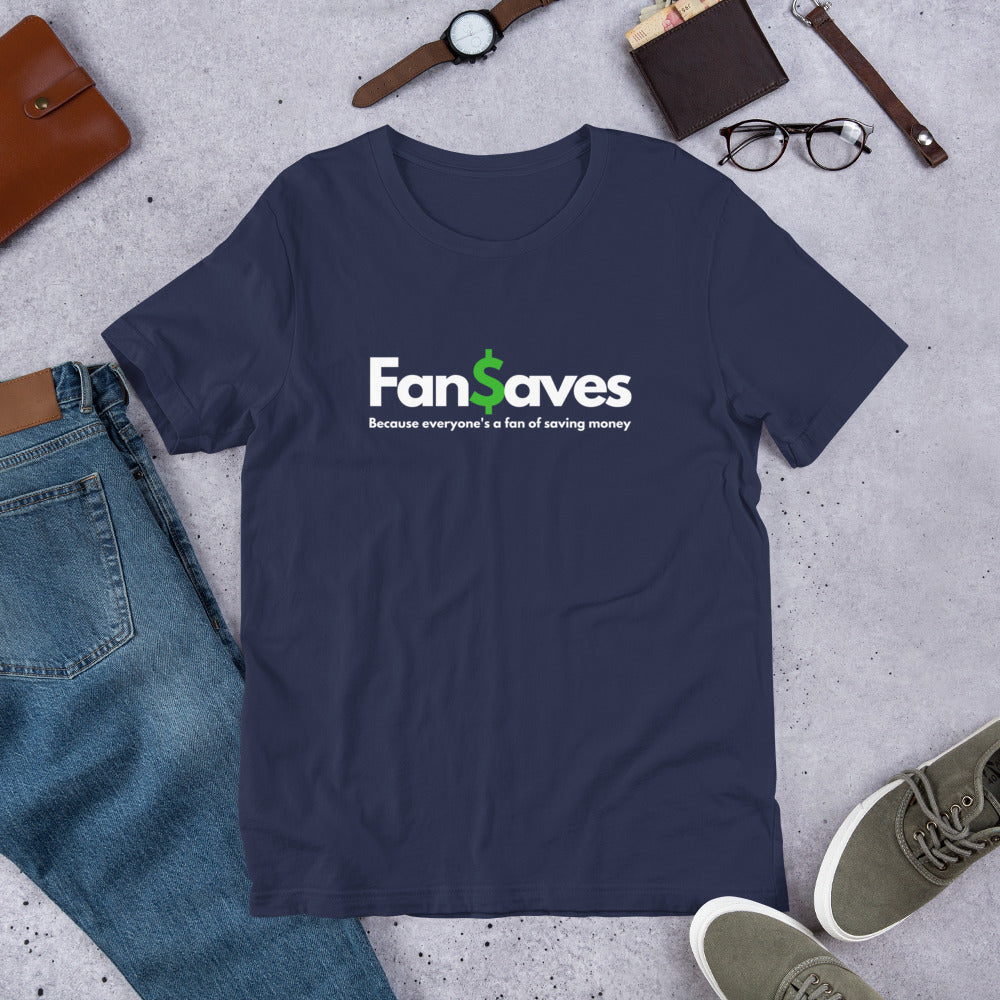 FanSaves Short-Sleeve Unisex T-Shirt (white logo with tagline)
